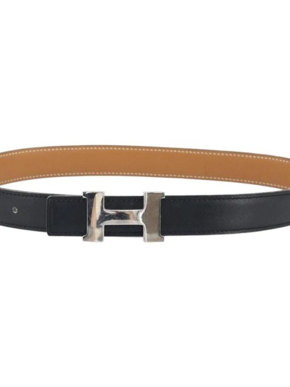 HERMES Constance Mini Reversible Belt Leather 29.1"" Black Auth BSZ097